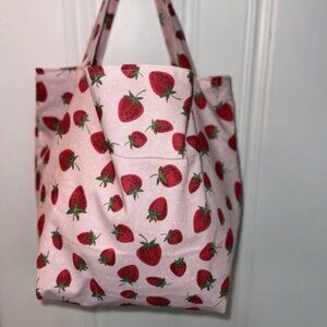 Strawberry Patterned Fabric Tote Bag